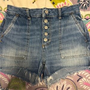 We The Free Blue Jean Shorts High-Waisted Frayed